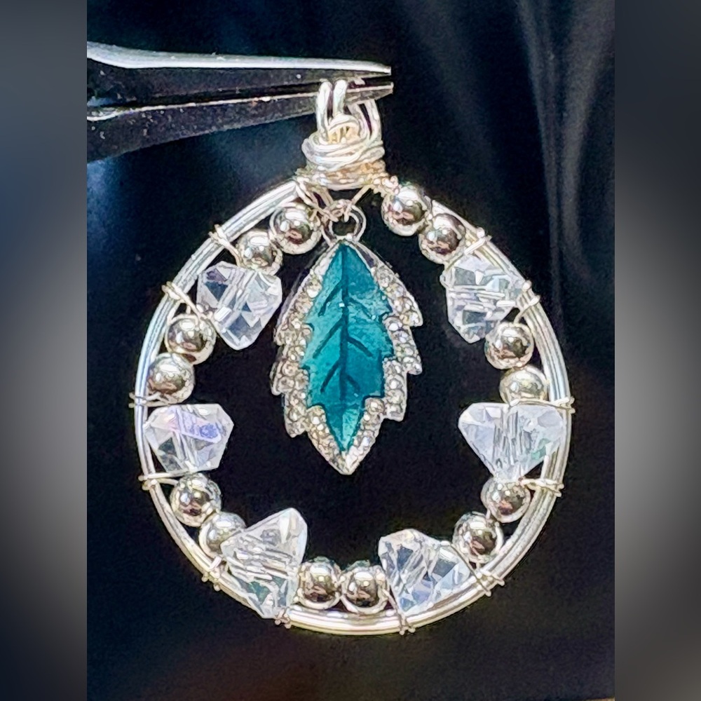 Silver and Blue “floating” Leaf Pendant Necklace